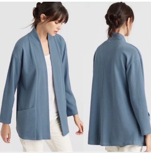 EILEEN FISHER Chambray Kimono Jacket Diagonal‎ Eco Knit Organic Women SZ 2X - Picture 1 of 7